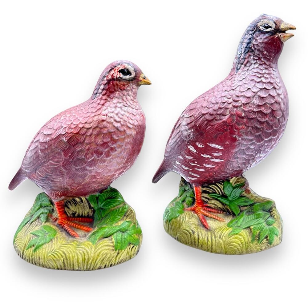 1977 Greenware Handpainted Ceramic quail figurines fall thanksgiving